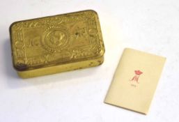 WWI Queen Mary Christmas tin with card