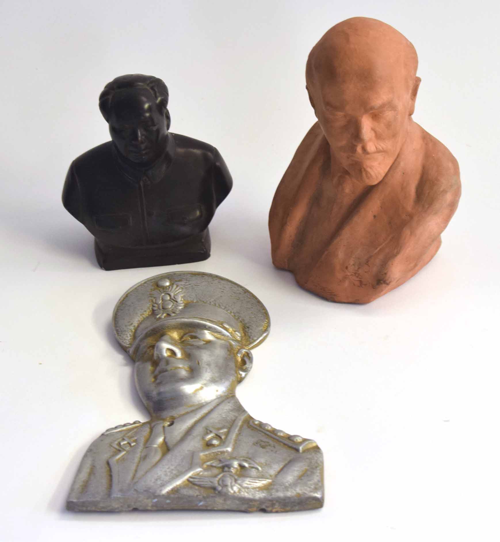 Three 20th century busts to include a terracotta example of Vladimir Lenin with Russian stamp to