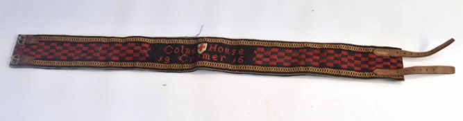 Hand sewn souvenir military stable belt embossed "Colne House, Cromer 1916"