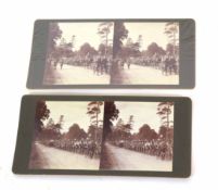 Pair of WWI Western Front stereograph scenes depicting British Cycling Battalion en route to war