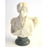 Lord Horatio Nelson reconstituted marble bust raised on marble plinth with impressed signature '