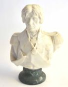 Lord Horatio Nelson reconstituted marble bust raised on marble plinth with impressed signature '