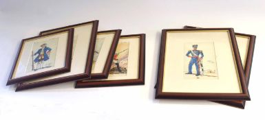 Quantity of six framed watercolours of British 18th and 19th century soldiers and officers to