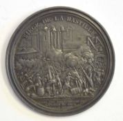 Struck pewter uniface medal commemorating the storming of the Bastille made by Bertrand Andrieu