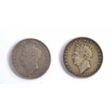 Pair of George IV silver sixpence coins, dated 1826 (vf), 1825 (vf)