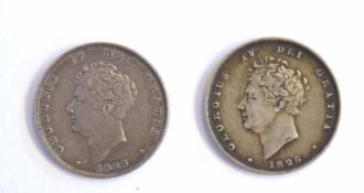 Pair of George IV silver sixpence coins, dated 1826 (vf), 1825 (vf)