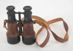 Pair of MKV wide binoculars No 17601, with leather strap and leatherwork to optic, also with War