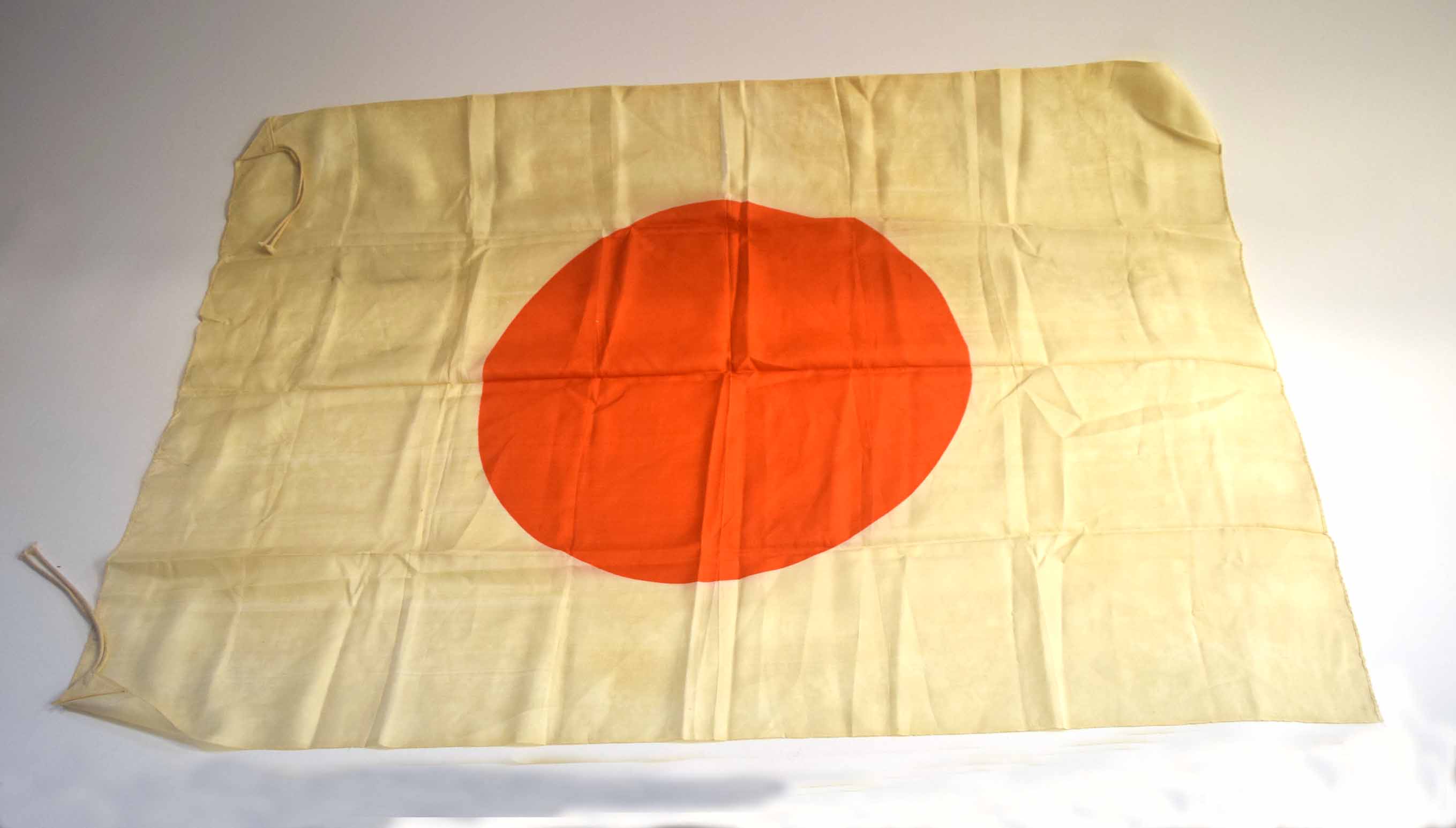 20th century WWII Imperial Japanese silk meatball flag or good luck flag Hinomaru Yosegaki (af),