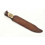 Large 20th century German Bowie knife and scabbard by Kaufmann Germany, with stag antler handle