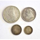 Quantity of four silver 19th and 20th century coins to include Queen Victorian Silver Jubilee