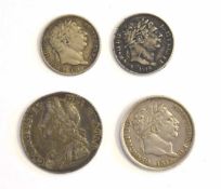 Quantity of Georgian silver coins to include George II sixpence with roses and plumes dated 1727 (