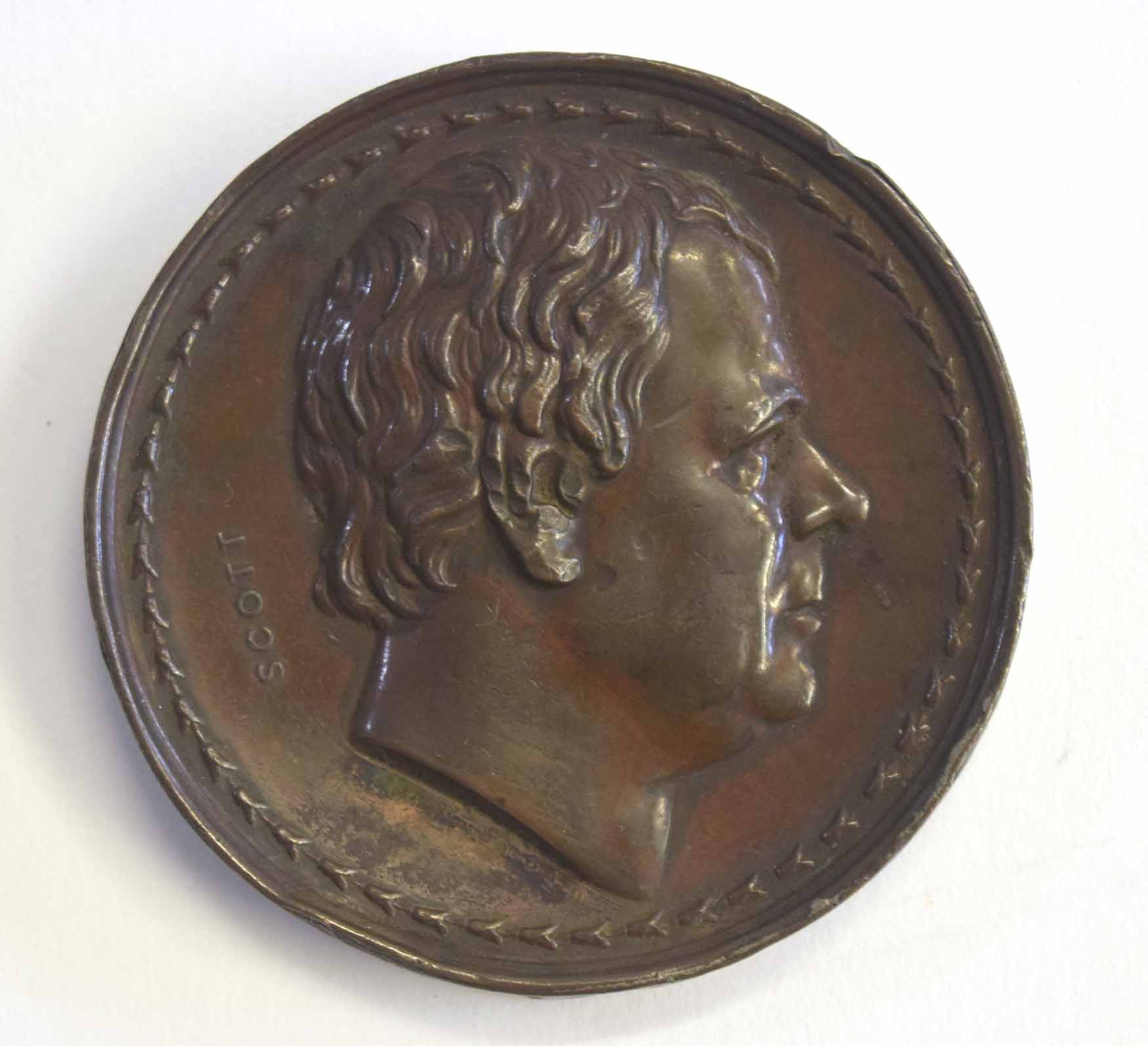 Bronze medal of Sir Walter Scott by A J Stothard after F.L. Chantrey & T. Stothard - published by