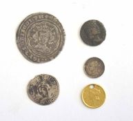 Bag: five coins to include Edward IV groat (with minor wear, fine condition with a couple of