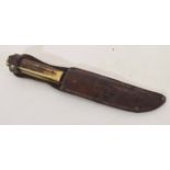 Bowie knife and leather sheath by Whitby Foreign stamp to ricasso, stamped "Original Bowie knife" to