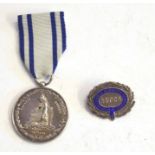 Silver RSPCA Queen Victoria medal ribbon with white and two blue stripes towards each edge,