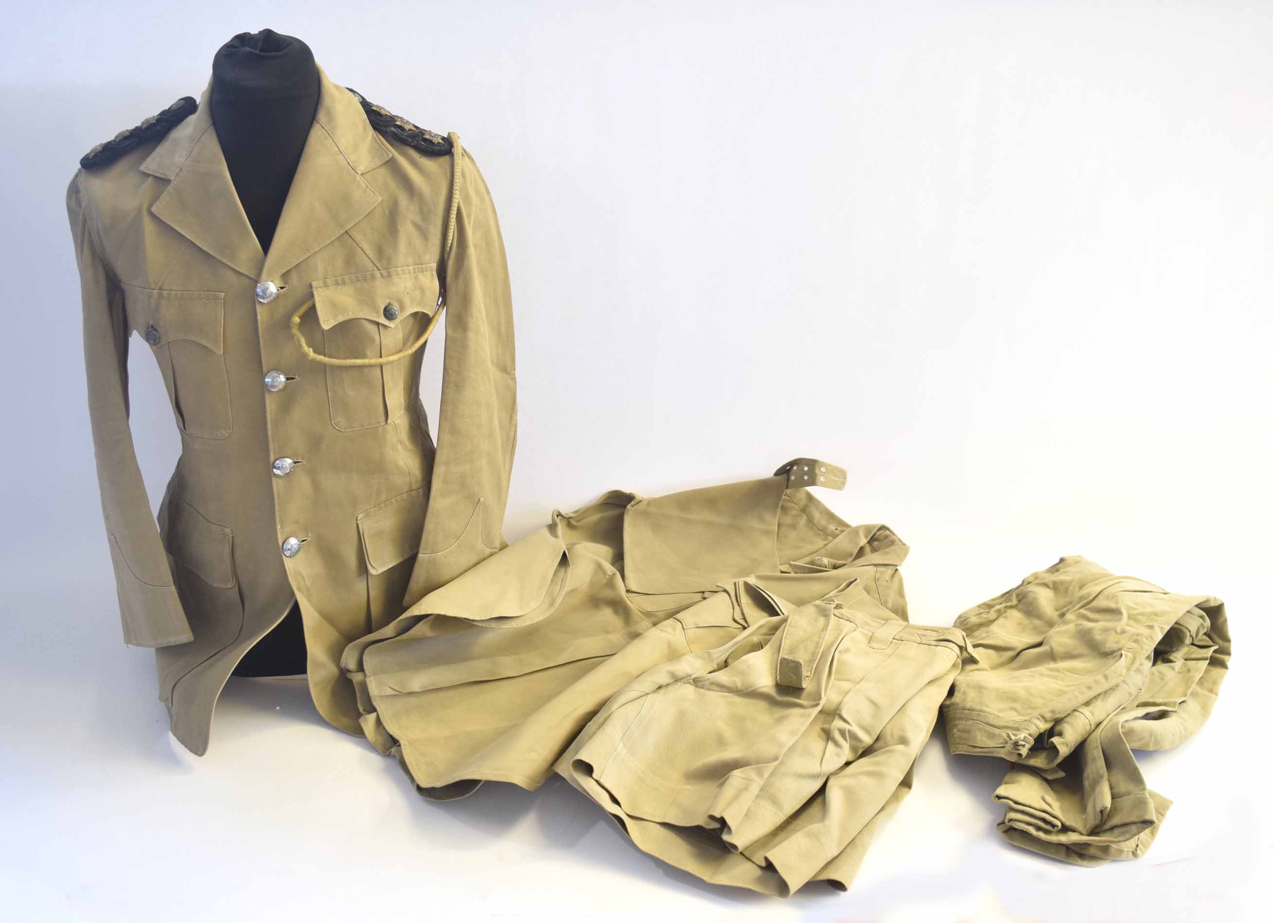 Set of Police Officers khaki drill shirt, shorts and bush jacket circa 1950s belonging to the Ceylon