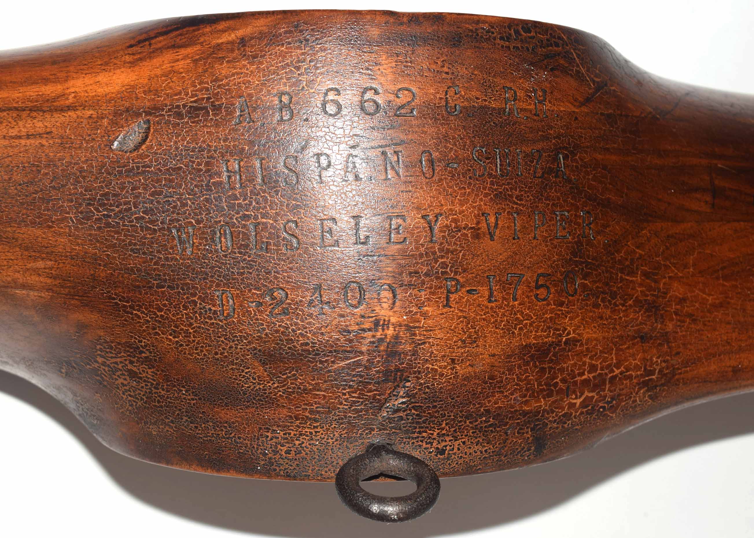 WWI mahogany two-blade propeller from a Wolseley Viper bi-plane circa 1916-1918, stamped around - Image 3 of 6