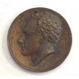 George IV (1820-1830) death of Lord Byron 1824 copper medal by A J Stothard, bust of Byron and