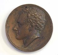 George IV (1820-1830) death of Lord Byron 1824 copper medal by A J Stothard, bust of Byron and