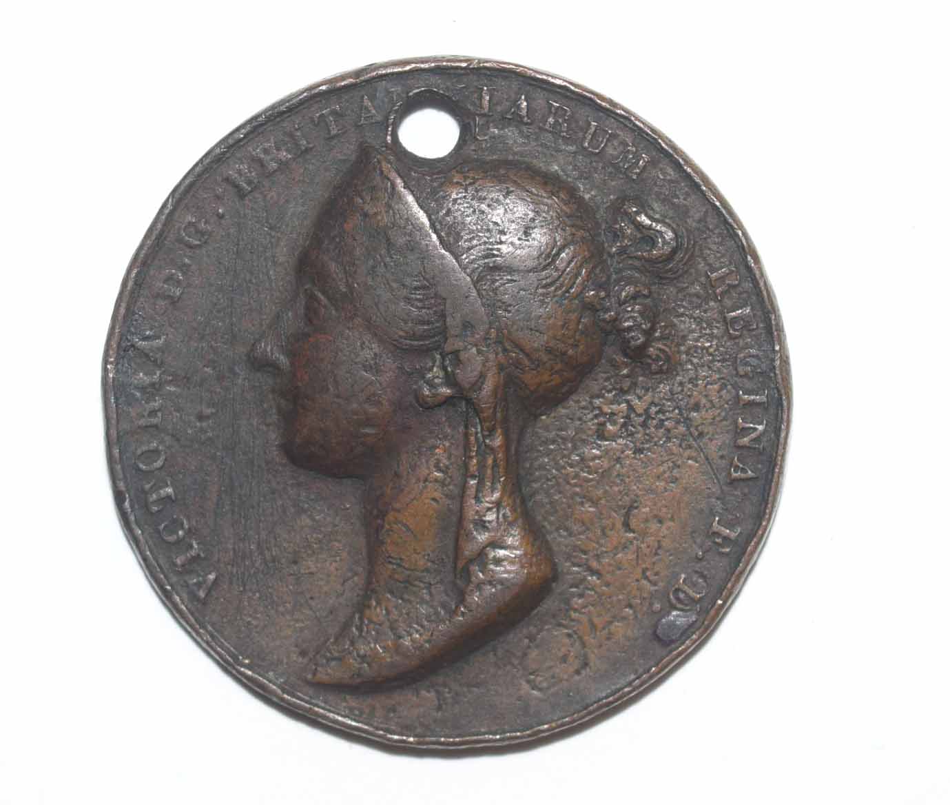 Victorian Coronation medal in bronze designed by Benedetto Pistrucci, head of Queen Victoria