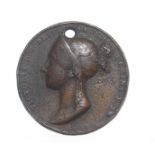 Victorian Coronation medal in bronze designed by Benedetto Pistrucci, head of Queen Victoria