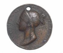 Victorian Coronation medal in bronze designed by Benedetto Pistrucci, head of Queen Victoria