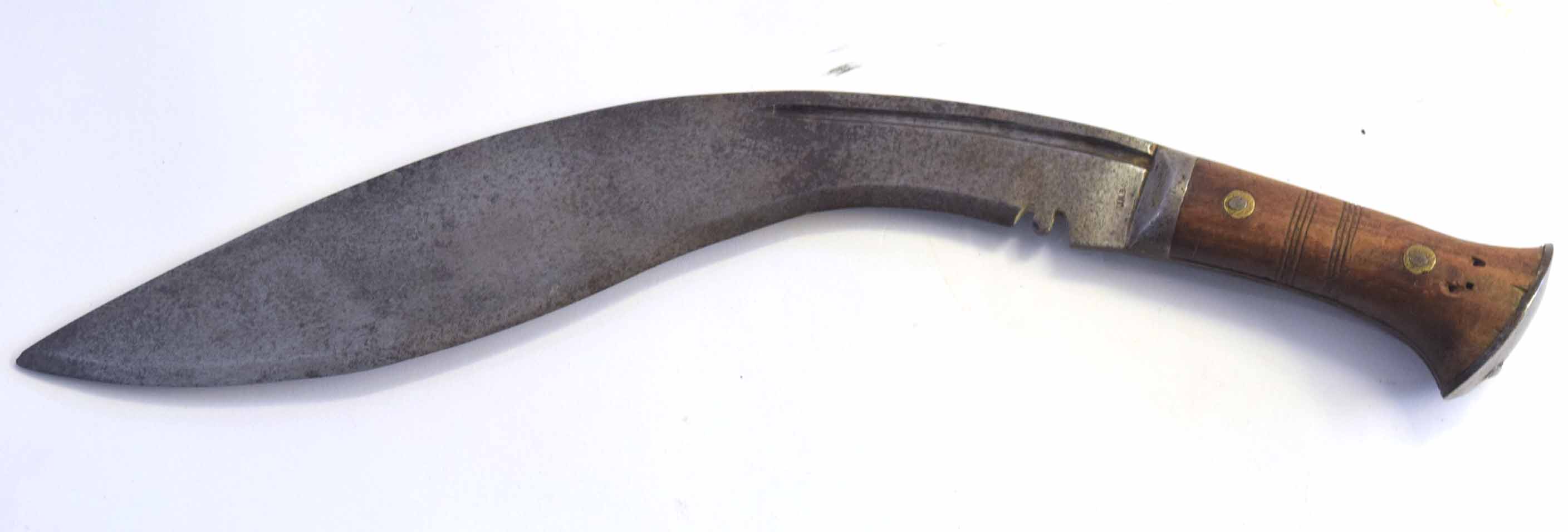 20th century Nepalese Kukri knife with hardwood handles and flat metal pommel stamped "J N B 43" - Image 2 of 3