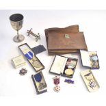 Quantity of Masonic items to include brown jewel wallet to Brother F C Twining, Unity and Progress