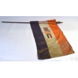 20th century South African flag on pole, possibly circa 1940s, screen print manufacture of orange,