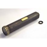 Three-section draw telescope length approx 78cm (extended), leather bound with brass plaque