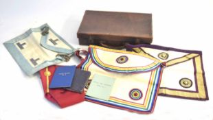 Masonic briefcase containing items including Grad Lodge apron, handbooks etc