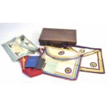 Masonic briefcase containing items including Grad Lodge apron, handbooks etc