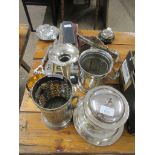 QUANTITY OF SILVER PLATED WARES INCLUDING CANDLESTICK, CASED CUTLERY ETC