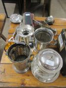 QUANTITY OF SILVER PLATED WARES INCLUDING CANDLESTICK, CASED CUTLERY ETC