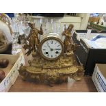 GILT MANTEL CLOCK WITH TWO FIGURES TO TOP