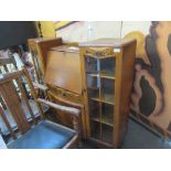 WOOD AND GLASS BUREAU CABINET WITH THREE LOWER DRAWERS, 120CM WIDE