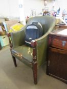 20TH CENTURY GREEN LEATHER CHAIR, 59CM WIDE