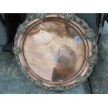 COPPER TRAY WITH MOULDED GRAPE AND LEAF DECORATION TO RIM, DIAM APPROX 46CM