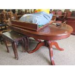 IMPRESSIVE REPRODUCTION MAHOGANY EXTENDING TWIN PEDESTAL DINING TABLE COMPLETE WITH EXTRA LEAF