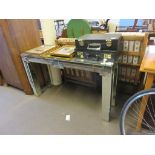 ART DECO STYLE GLASS SIDE TABLE, 131CM WIDE WITH SOME LOSSES