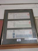 FRAMED BANKING CHEQUE, 35CM WIDE