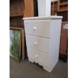 MODERN THREE DRAWER BEDSIDE CABINET, 48CM WIDE