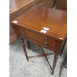 SMALL EDWARDIAN SIDE TABLE WITH STRUNG AND CROSS BANDED DECORATION AND THREE SMALL DRAWERS