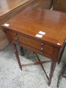 SMALL EDWARDIAN SIDE TABLE WITH STRUNG AND CROSS BANDED DECORATION AND THREE SMALL DRAWERS