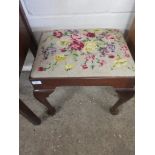 SMALL CABRIOLE LEG EMBROIDERED PIANO STOOL, WIDTH APPROX 49CM