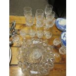 CUT GLASS DISH TOGETHER WITH CRYSTAL WINE GLASSES