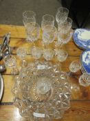 CUT GLASS DISH TOGETHER WITH CRYSTAL WINE GLASSES