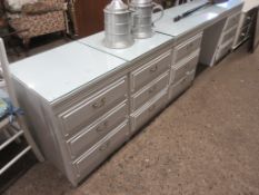 THREE PIECE BEDROOM SUITE COMPRISING DRESSING TABLE AND TWO BEDSIDE CABINETS, TABLE APPROX 153CM