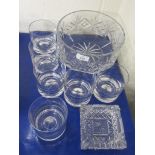 SMALL QUANTITY OF CUT GLASS WARES INCLUDING FRUIT BOWL, ASHTRAY ETC