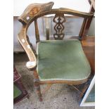 DECORATIVE INLAID CORNER BEDROOM CHAIR, WIDTH APPROX 50CM